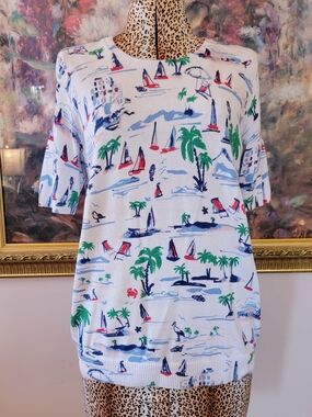 Croft & Barrow Nautical Sailboat Short Sleeve Sweater